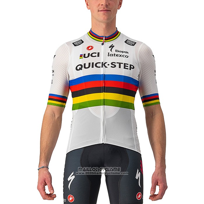 2022 Maillot Cyclisme UCI Deceuninck Quick Step Blanc Manches Courtes et Cuissard